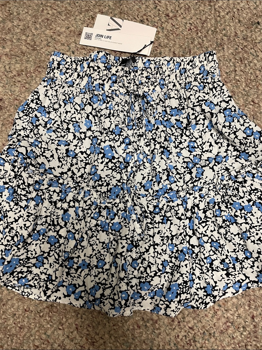 Zara drawstring Blue Floral Tiered ruffle Mini Skort - nwt